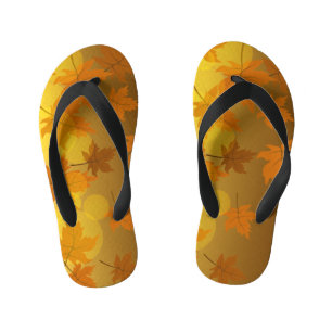 秋のカエデと葉《写真》ぼけ味模様 キッズビーチサンダル