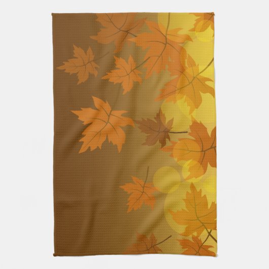 秋のカエデと葉《写真》ぼけ味模様 キッチンタオル (縦)