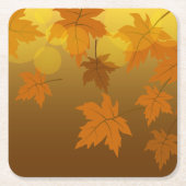 秋のカエデと葉《写真》ぼけ味模様 スクエアペーパーコースター (正面)