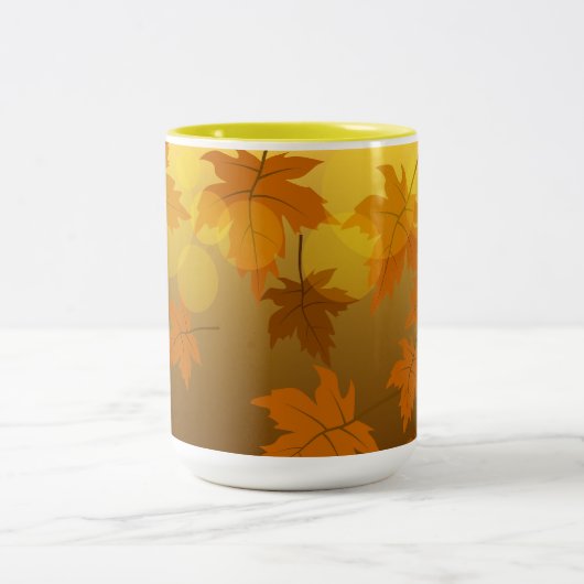 秋のカエデと葉《写真》ぼけ味模様 ツートーンマグカップ (中央)