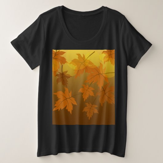 秋のカエデと葉《写真》ぼけ味模様 プラスサイズTシャツ (デザイン正面)