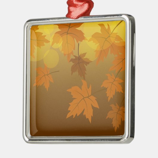 秋のカエデと葉《写真》ぼけ味模様 メタルオーナメント (左)