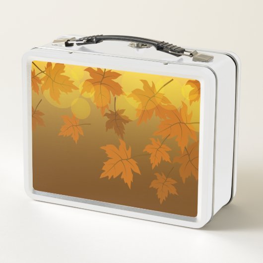 秋のカエデと葉《写真》ぼけ味模様 メタルランチボックス (裏面)