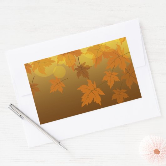 秋のカエデと葉《写真》ぼけ味模様 長方形シール (封筒)