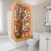 秋のカエデの木の桃の鳥 シャワーカーテン (インサイチュ)