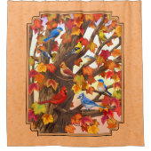 秋のカエデの木の桃の鳥 シャワーカーテン (正面)