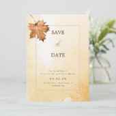 秋のカエデの葉の水色日付を保存 招待状 (スタンド正面)