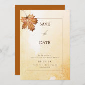 秋のカエデの葉の水色日付を保存 招待状 (正面/裏面)