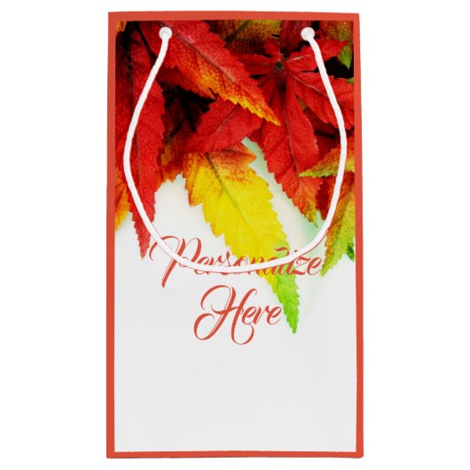 秋のカエデの葉の赤に落エレガントちる スモールペーパーバッグ (裏面)