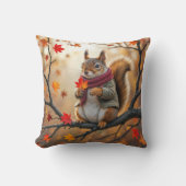 秋のカエデの葉を持つリス クッション (正面)