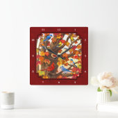 秋のカエデの赤の鳥 スクエア壁時計 (ホーム)