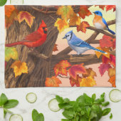 秋のカエデの鳥 キッチンタオル (折り畳み)