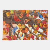 秋のカエデの鳥 キッチンタオル (横)