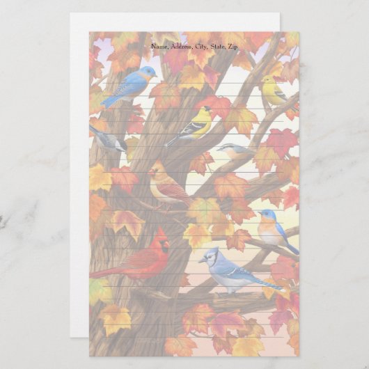 秋のカエデの鳥 便箋 (正面/裏面)