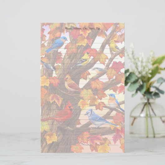 秋のカエデの鳥 便箋 (スタンド正面)