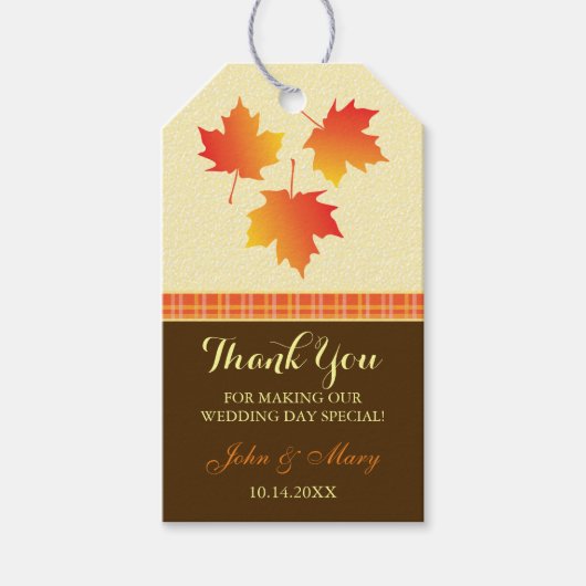 秋のカエデ葉の結婚さん ギフトタグ (正面)