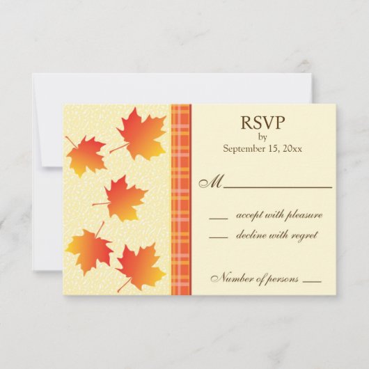 秋のカエデ葉メ結婚の応答カード 出欠カード (正面)