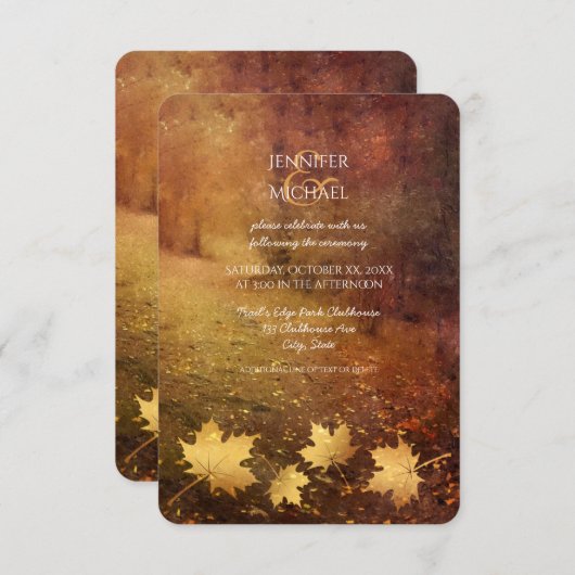 秋のカエデ葉ルの素朴な結婚式 招待状 (正面/裏面)