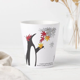 秋のカエデ葉ルペンギンとおもしろいかわいい カフェラテマグ