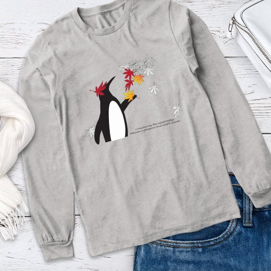 秋のカエデ葉ルペンギンとおもしろいかわいい トライブレンドTシャツ