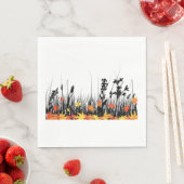 秋のカエデ離れメと野草のシルエット スタンダードランチョンナプキン (インサイチュ)