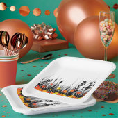 秋のカエデ離れメと野草のシルエット ペーパープレート