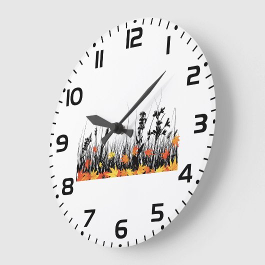 秋のカエデ離れメと野草のシルエット ラージ壁時計 (傾斜)