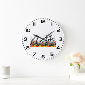 秋のカエデ離れメと野草のシルエット ラージ壁時計