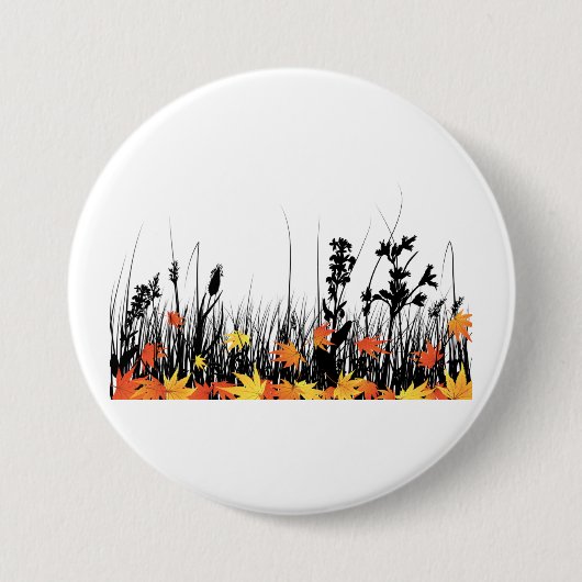秋のカエデ離れメと野草のシルエット 缶バッジ (正面)