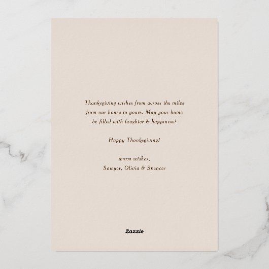 秋のカエデ離れメの幸せな感謝祭の写真 箔シーズンカード (裏面)