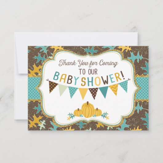 秋のカシの葉の金ゴールドのグリッターのカボチャは感謝していしています サンキューカード (正面)