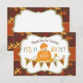 秋のカシの葉の金ゴールドのグリッターのカボチャは感謝していしています サンキューカード (正面/裏面)