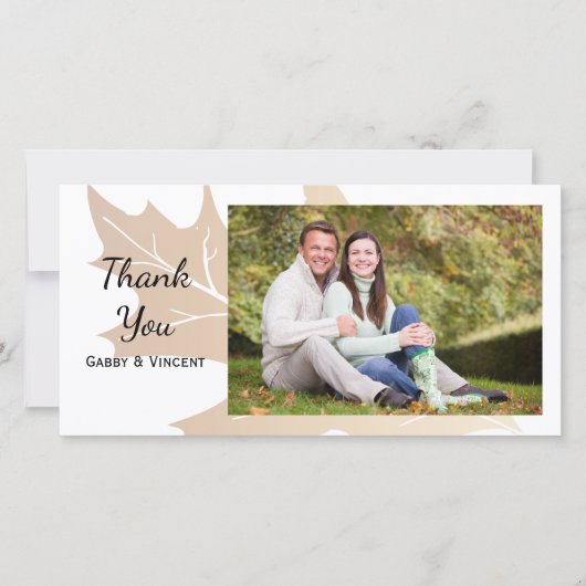 秋のカシの葉は写真カード感謝していしています サンキューカード (正面)