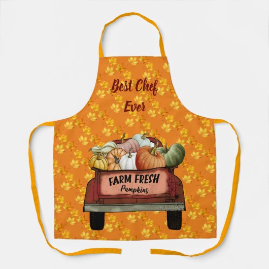 秋のカスタマイズカボチャの金ゴールド葉 エプロン (正面)