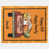 秋のカスタマイズカボチャの金ゴールド葉 フリースブランケット (正面(横))