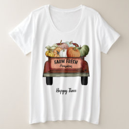 秋のカスタマイズカボチャの金ゴールド葉 プラスサイズTシャツ