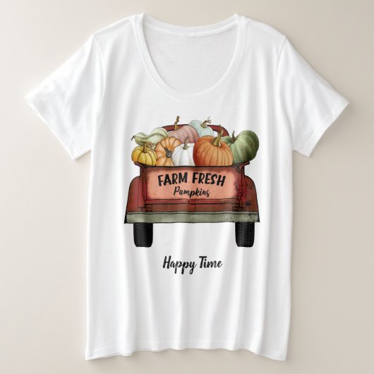 秋のカスタマイズカボチャの金ゴールド葉 プラスサイズTシャツ (デザイン正面)