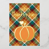 秋のカスタム格子模様の幸せな感謝祭 箔シーズンカード (正面)