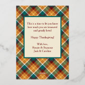 秋のカスタム格子模様の幸せな感謝祭 箔シーズンカード (裏面)