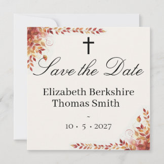 秋のカトリック結婚式リマインダー 赤と金色 セーブザデート