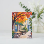 秋のカフェ水彩秋葉 ポストカード (スタンド正面)