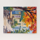 秋のカフェ 水彩 紅葉 ジグソーパズル (横)
