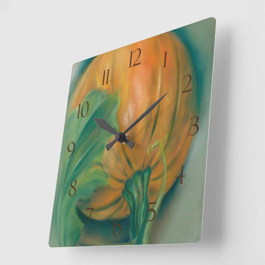 秋のカボチャおよび葉のパステル スクエア壁時計 (傾斜)