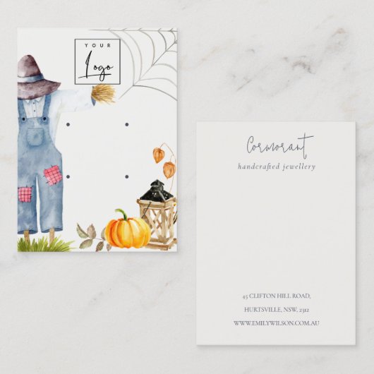 秋のカボチャかかしロゴ2イヤリングディスプレイ 名刺 (正面/裏面)