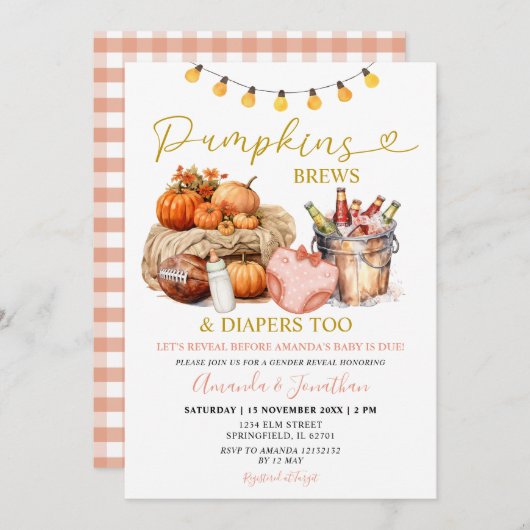 秋のカボチャがおむつを作る女の子ジェンダーが明かす 招待状 (正面/裏面)