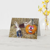 秋のカボチャとインディアントウモロコシ カード (黄色い花)