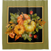 秋のカボチャとオーク葉の シャワーカーテン (正面)