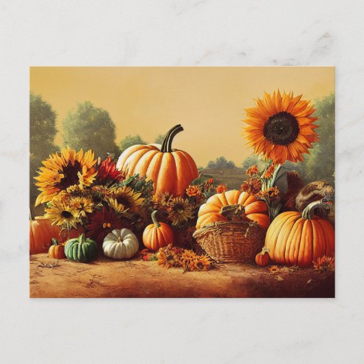 秋のカボチャとヒマワリ ポストカード (正面)