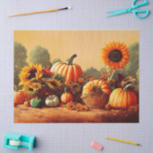 秋のカボチャとヒマワリ 薄葉紙 (クラフト)