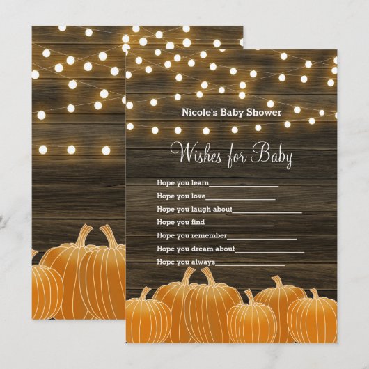 秋のカボチャとライトの願い 赤ちゃんシャワーゲーム 招待状 (正面/裏面)